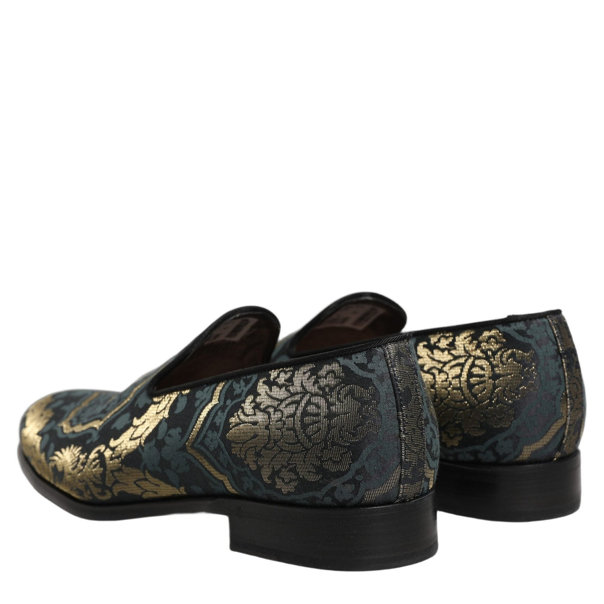 Dolce & Gabbana Black Floral Brocade Slip On Loafers Shoes Dolce & Gabbana