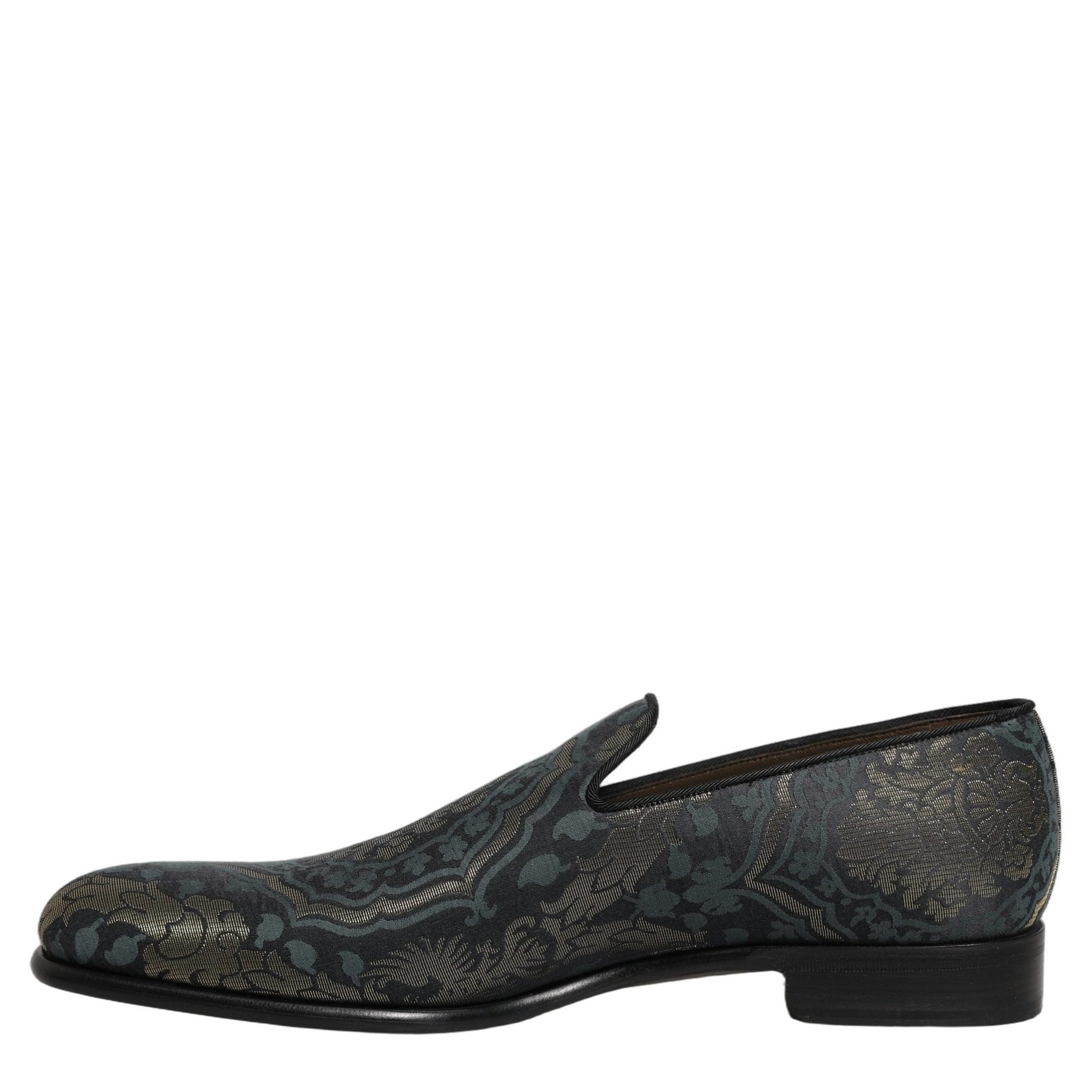 Dolce & Gabbana Black Floral Brocade Slip On Loafers Shoes Dolce & Gabbana