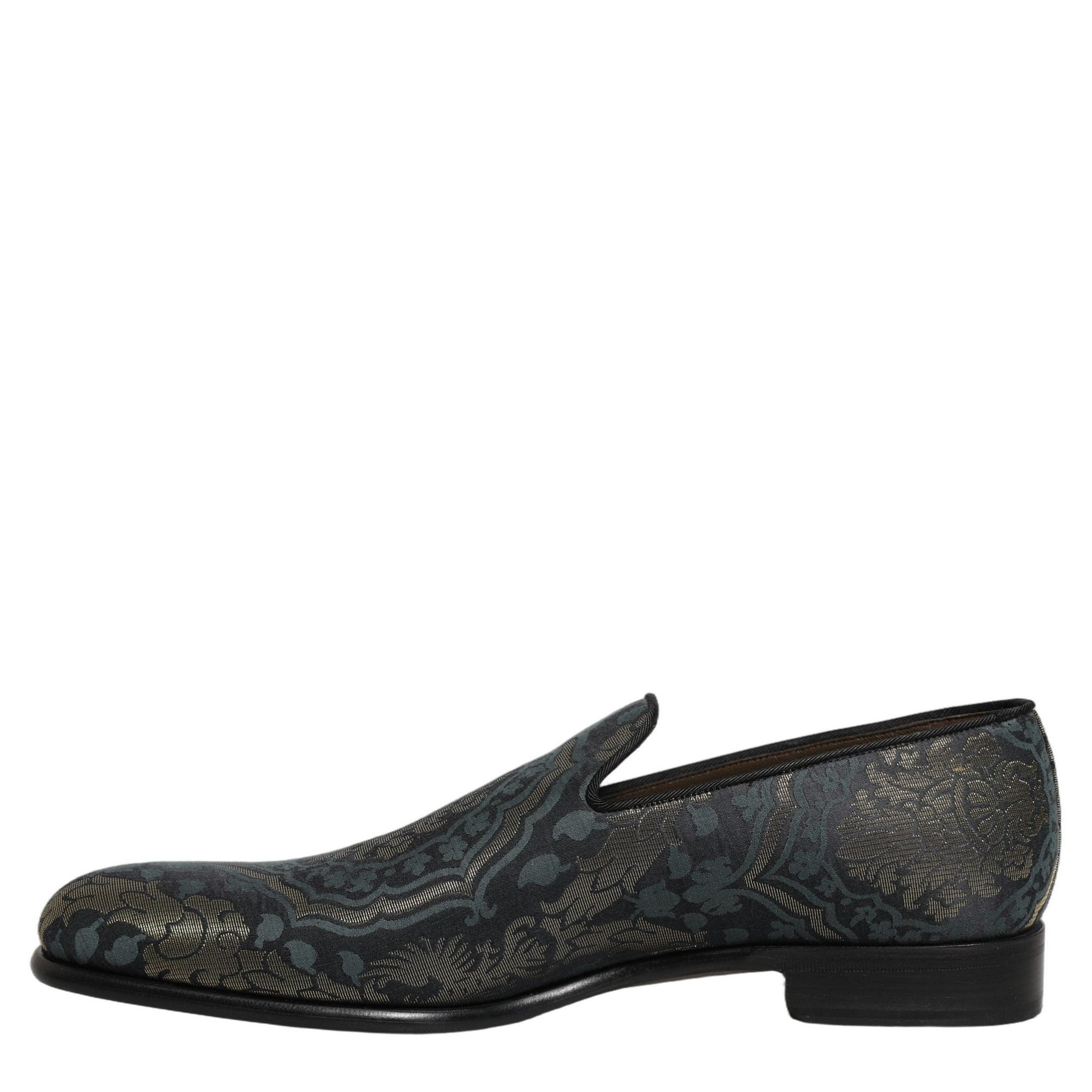 Dolce & Gabbana Black Floral Brocade Slip On Loafers Shoes Dolce & Gabbana