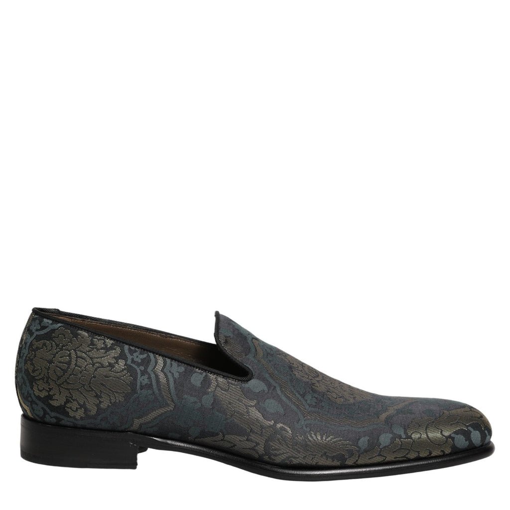 Dolce & Gabbana Black Floral Brocade Slip On Loafers Shoes Dolce & Gabbana