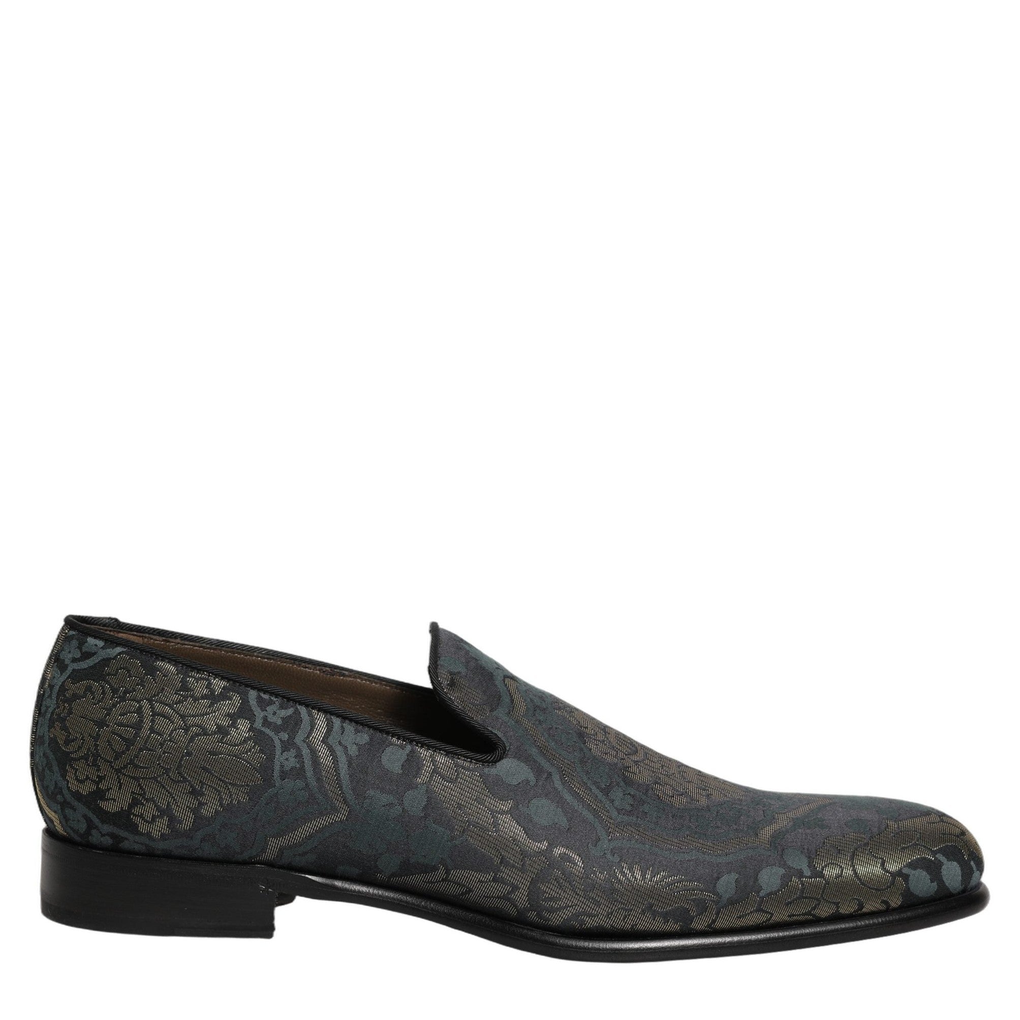 Dolce & Gabbana Black Floral Brocade Slip On Loafers Shoes Dolce & Gabbana