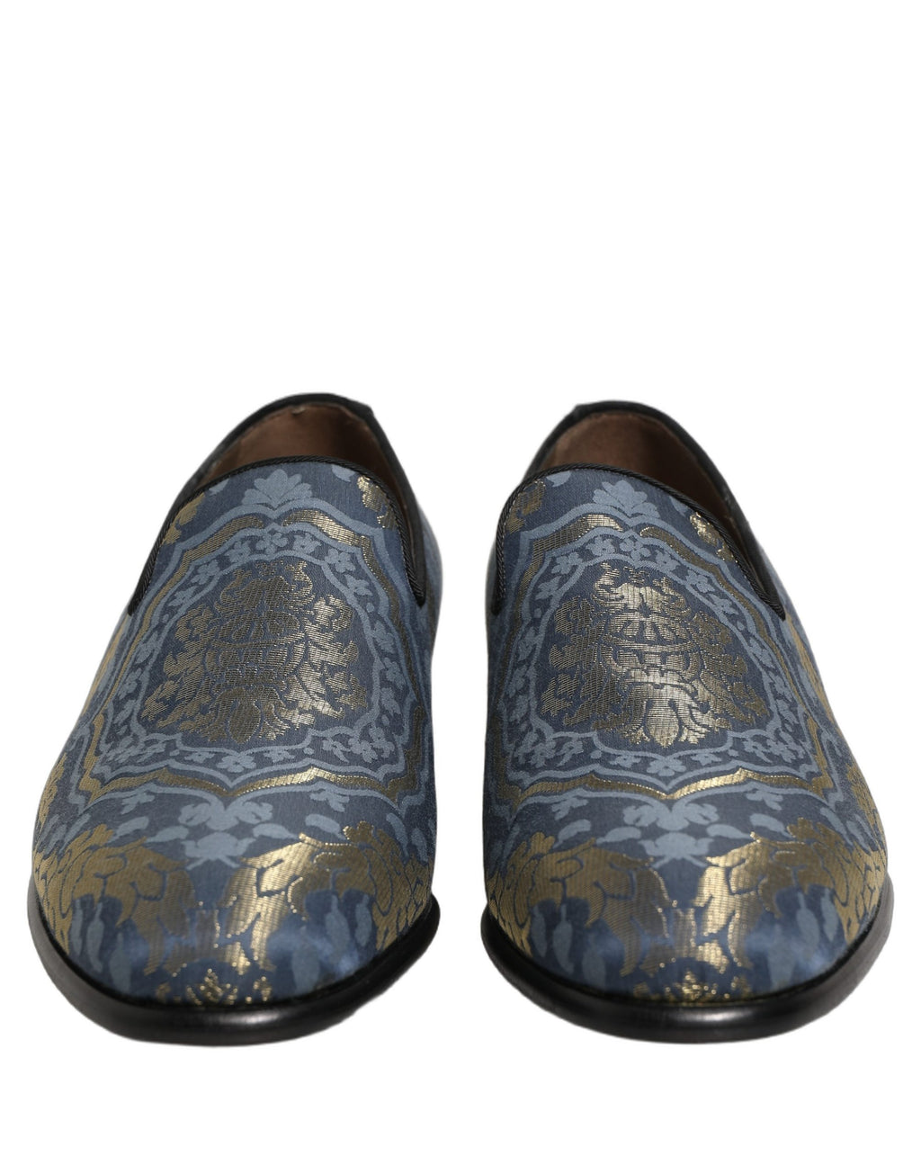 Dolce & Gabbana Blue Floral Brocade Slip On Loafers Shoes Dolce & Gabbana
