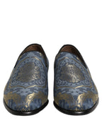 Dolce & Gabbana Blue Floral Brocade Slip On Loafers Shoes Dolce & Gabbana