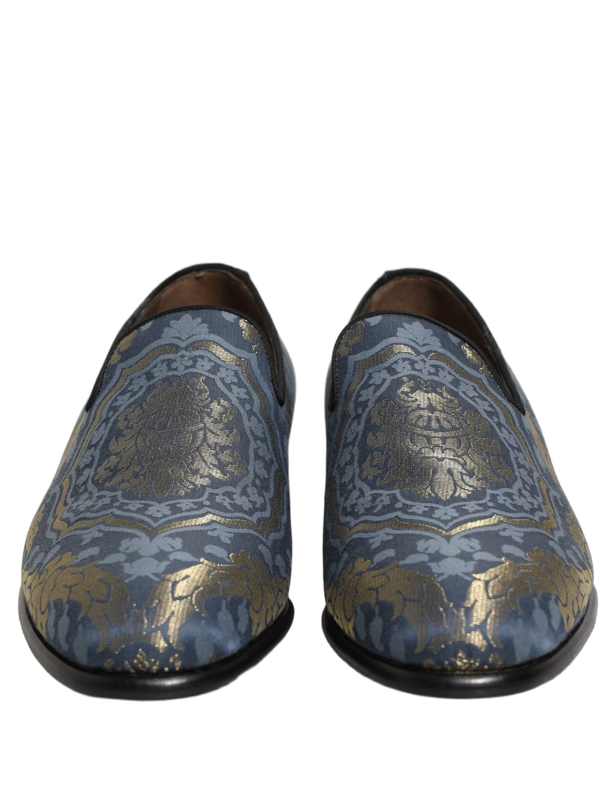 Dolce & Gabbana Blue Floral Brocade Slip On Loafers Shoes Dolce & Gabbana