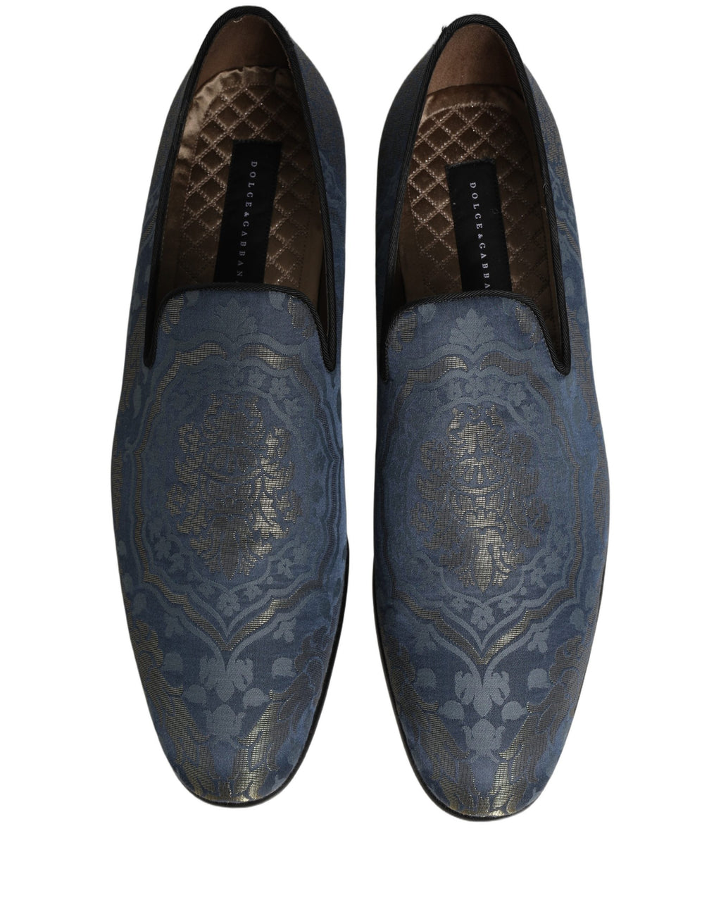 Dolce & Gabbana Blue Floral Brocade Slip On Loafers Shoes Dolce & Gabbana