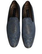 Dolce & Gabbana Blue Floral Brocade Slip On Loafers Shoes Dolce & Gabbana