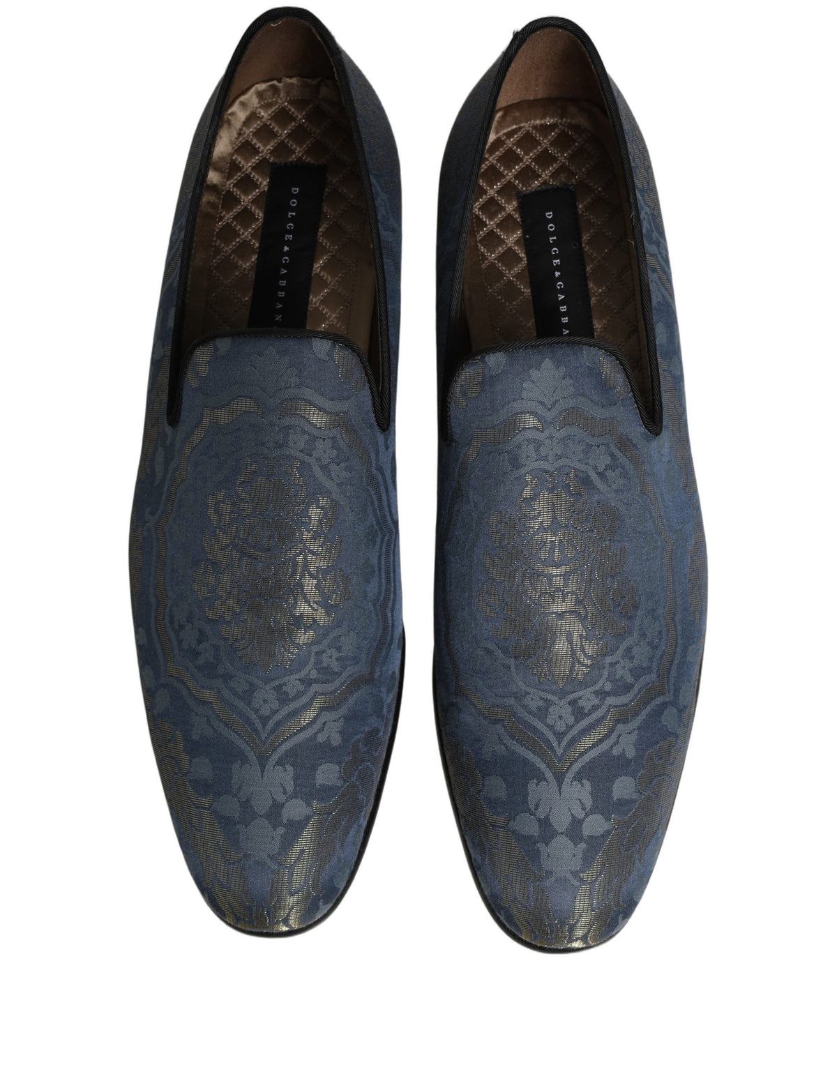 Dolce & Gabbana Blue Floral Brocade Slip On Loafers Shoes Dolce & Gabbana