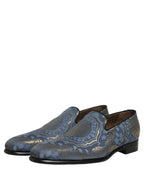 Dolce & Gabbana Blue Floral Brocade Slip On Loafers Shoes Dolce & Gabbana