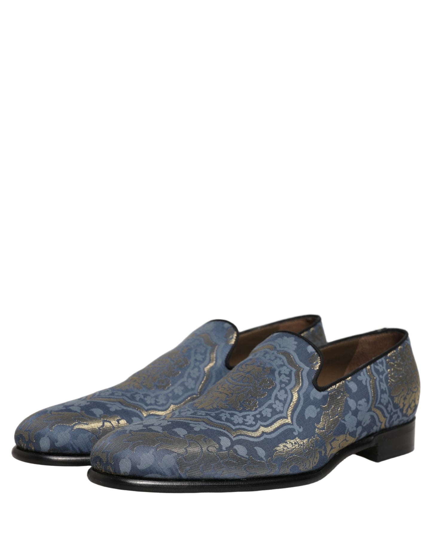 Dolce & Gabbana Blue Floral Brocade Slip On Loafers Shoes Dolce & Gabbana
