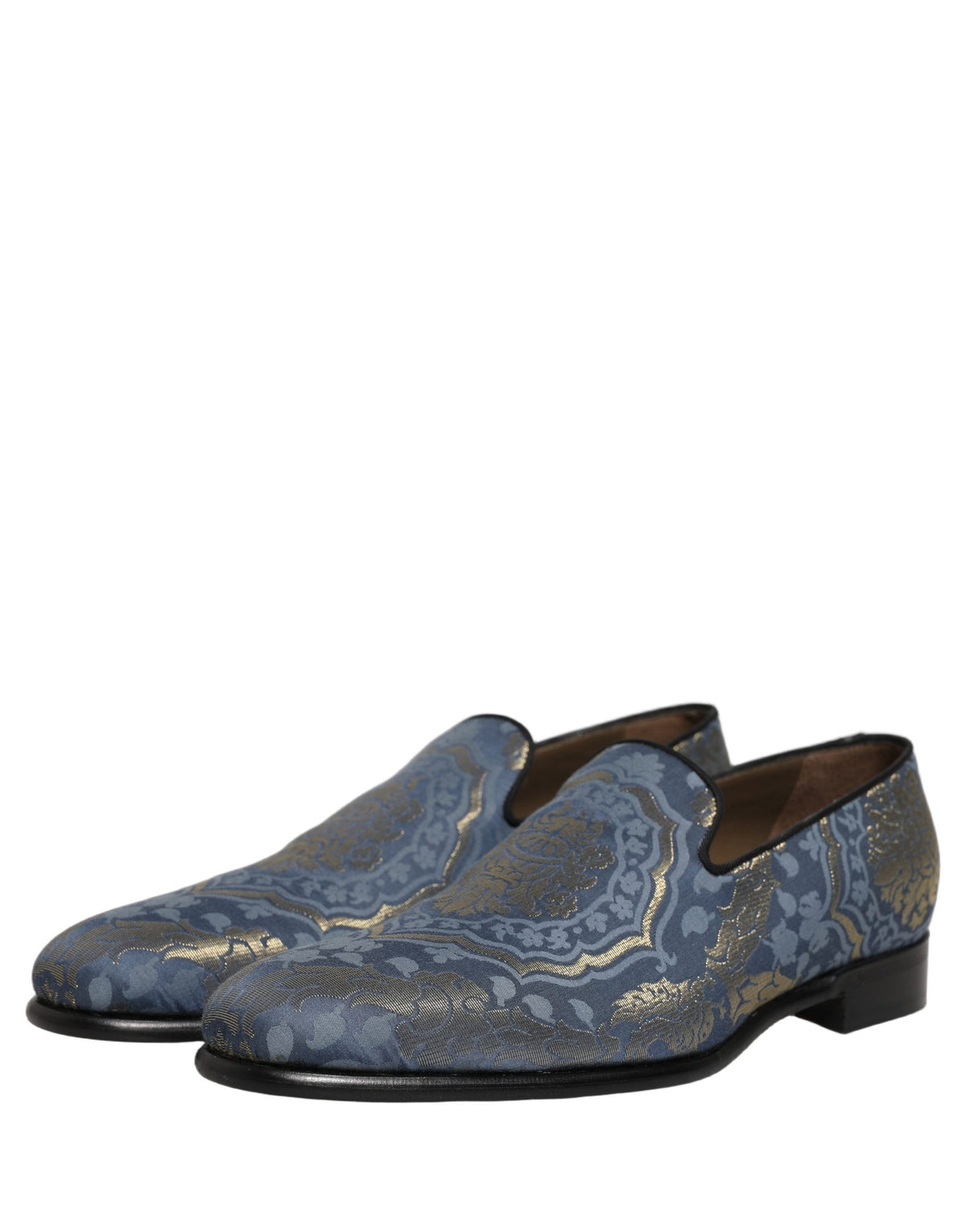 Dolce & Gabbana Blue Floral Brocade Slip On Loafers Shoes Dolce & Gabbana