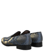 Dolce & Gabbana Blue Floral Brocade Slip On Loafers Shoes Dolce & Gabbana