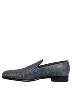 Dolce & Gabbana Blue Floral Brocade Slip On Loafers Shoes Dolce & Gabbana
