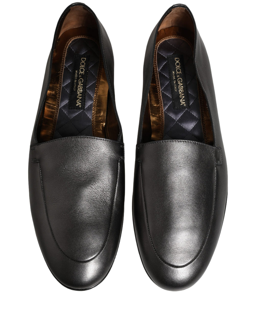 Dolce & Gabbana Silver Leather DG Logo Slip On Loafers Shoes Dolce & Gabbana