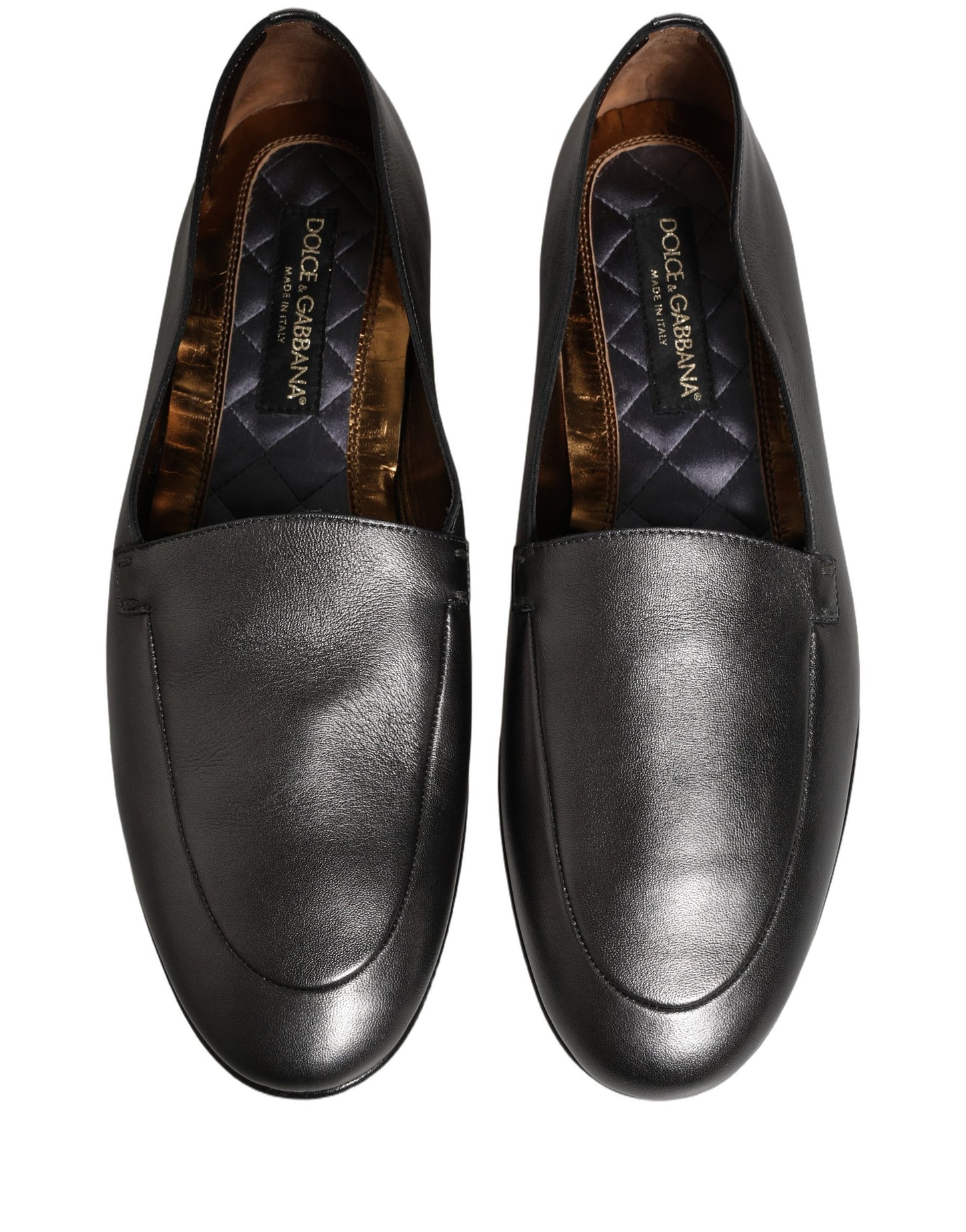 Dolce & Gabbana Silver Leather DG Logo Slip On Loafers Shoes Dolce & Gabbana
