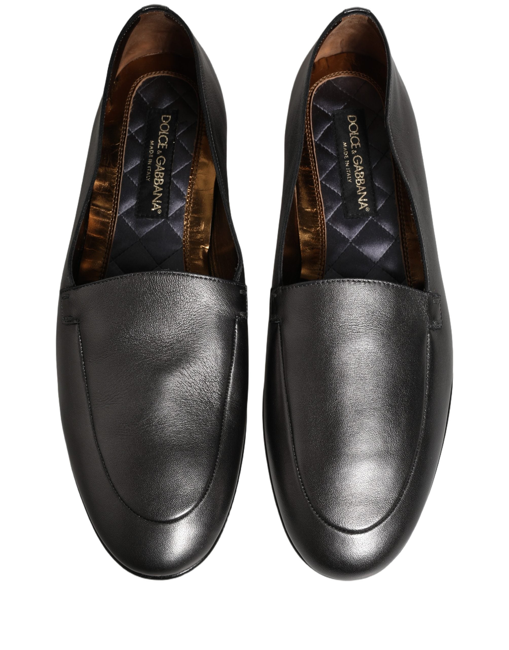 Dolce & Gabbana Silver Leather DG Logo Slip On Loafers Shoes Dolce & Gabbana