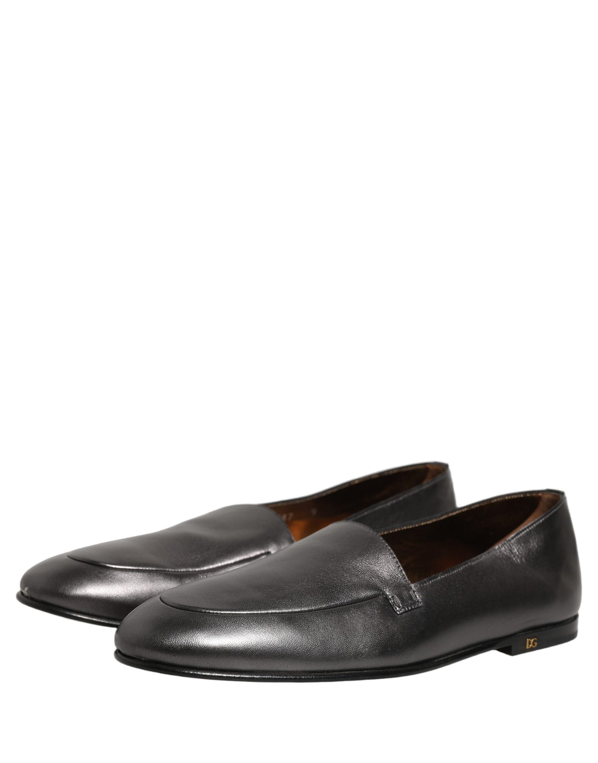 Dolce & Gabbana Silver Leather DG Logo Slip On Loafers Shoes Dolce & Gabbana