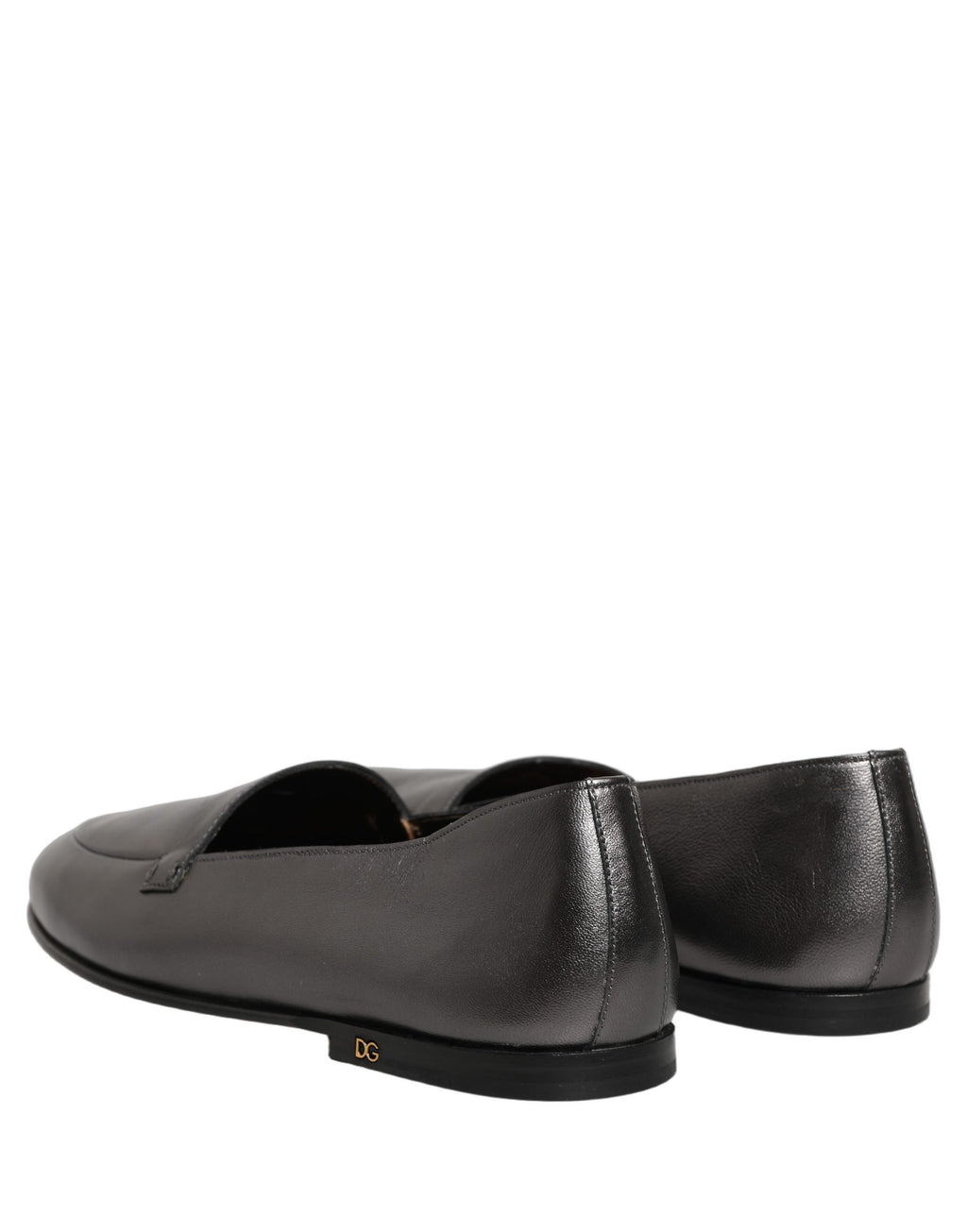Dolce & Gabbana Silver Leather DG Logo Slip On Loafers Shoes Dolce & Gabbana