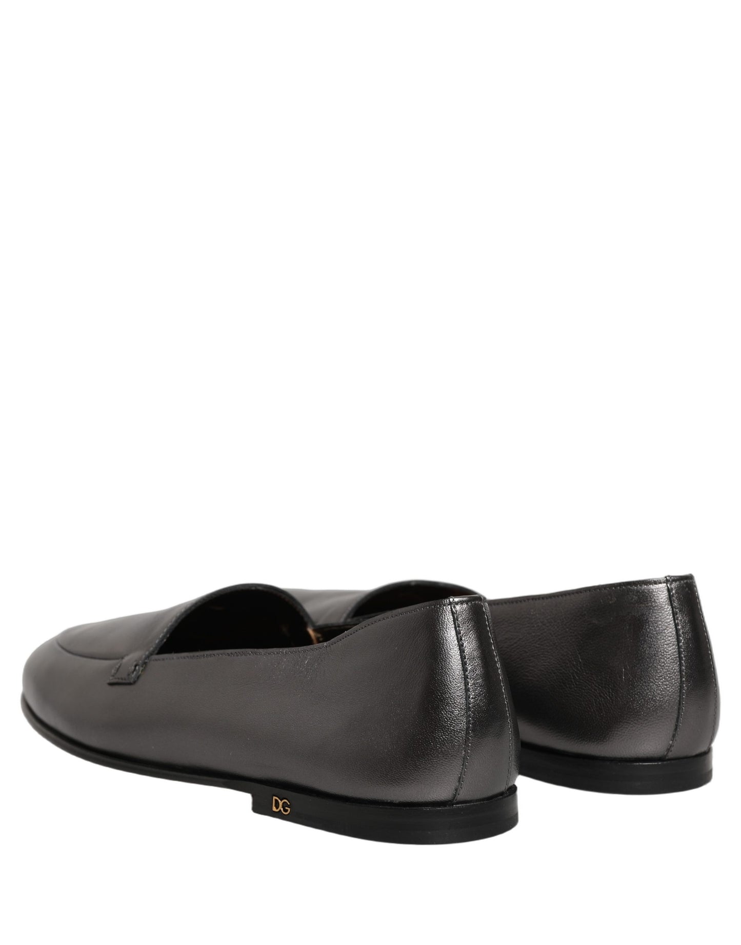 Dolce & Gabbana Silver Leather DG Logo Slip On Loafers Shoes Dolce & Gabbana