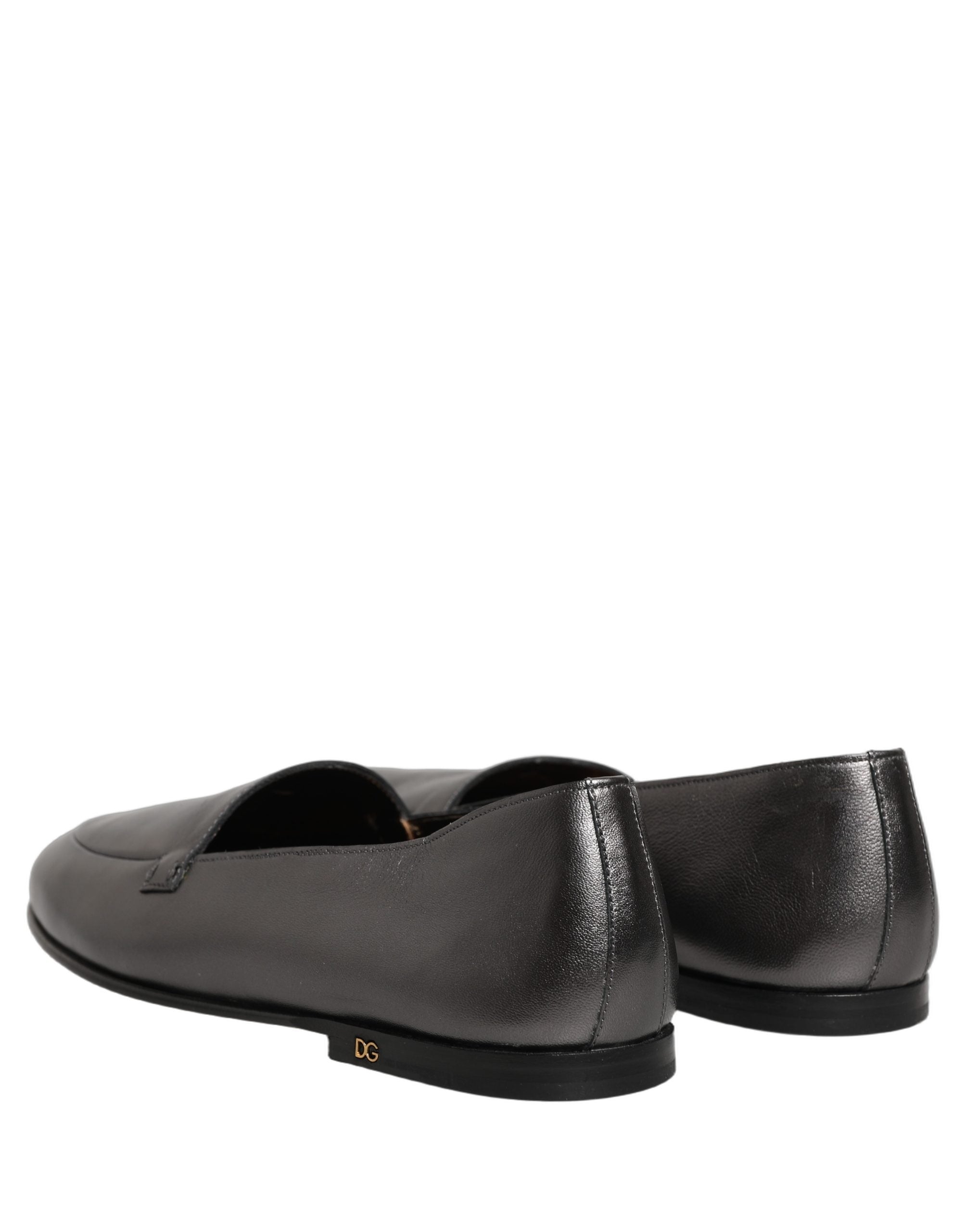 Dolce & Gabbana Silver Leather DG Logo Slip On Loafers Shoes Dolce & Gabbana