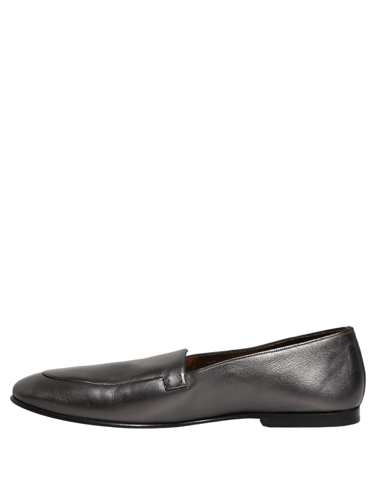 Dolce & Gabbana Silver Leather DG Logo Slip On Loafers Shoes Dolce & Gabbana