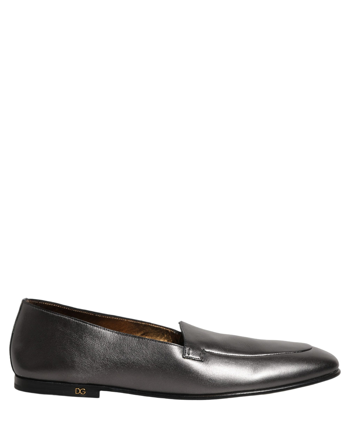 Dolce & Gabbana Silver Leather DG Logo Slip On Loafers Shoes Dolce & Gabbana