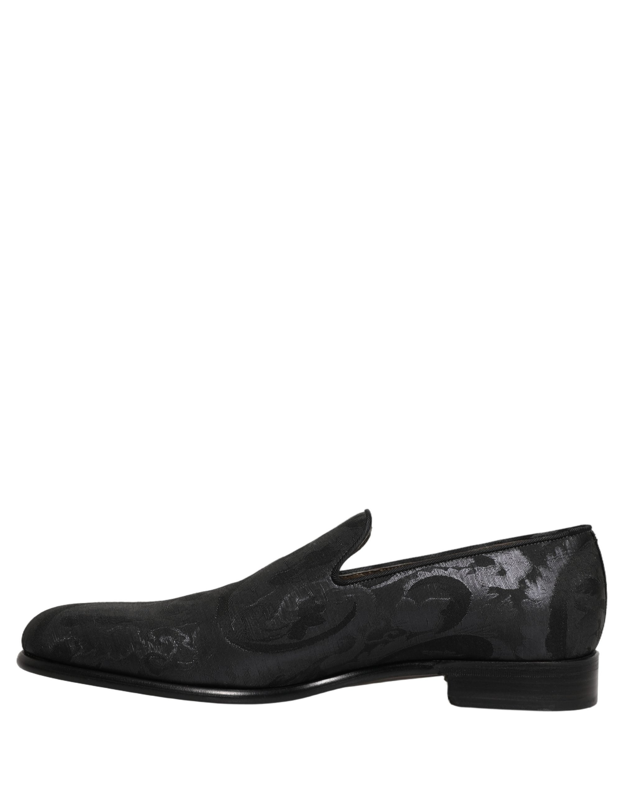 Dolce & Gabbana Black Brocade Men Slip On Dress Loafers Shoes Dolce & Gabbana