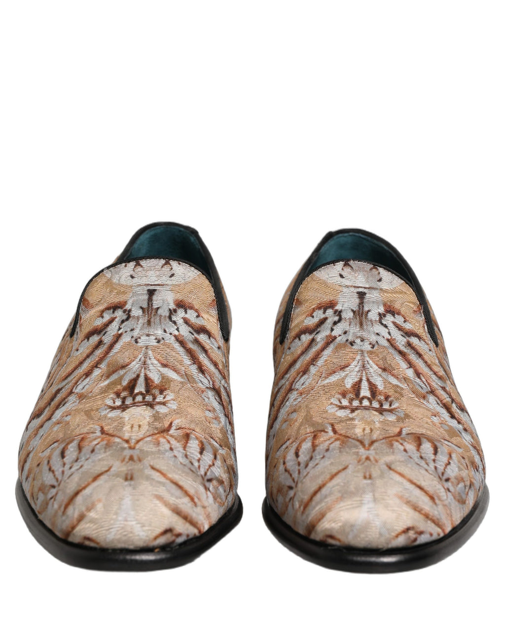 Dolce & Gabbana Beige Brocade Men Slip On Dress Loafers Shoes Dolce & Gabbana
