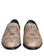 Dolce & Gabbana Beige Brocade Men Slip On Dress Loafers Shoes Dolce & Gabbana