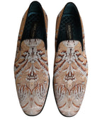 Dolce & Gabbana Beige Brocade Men Slip On Dress Loafers Shoes Dolce & Gabbana