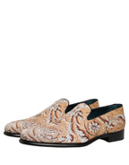 Dolce & Gabbana Beige Brocade Men Slip On Dress Loafers Shoes Dolce & Gabbana