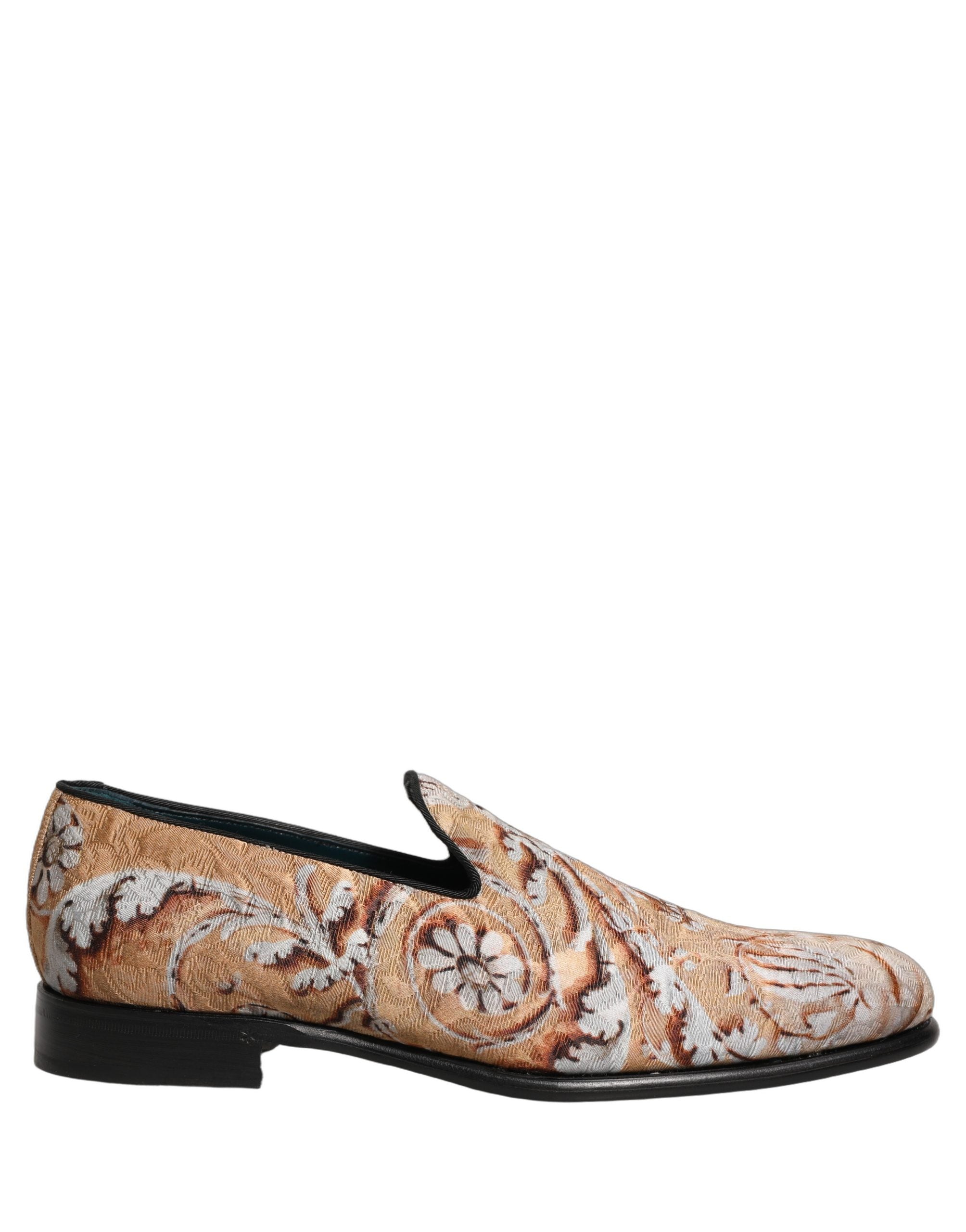 Dolce & Gabbana Beige Brocade Men Slip On Dress Loafers Shoes Dolce & Gabbana