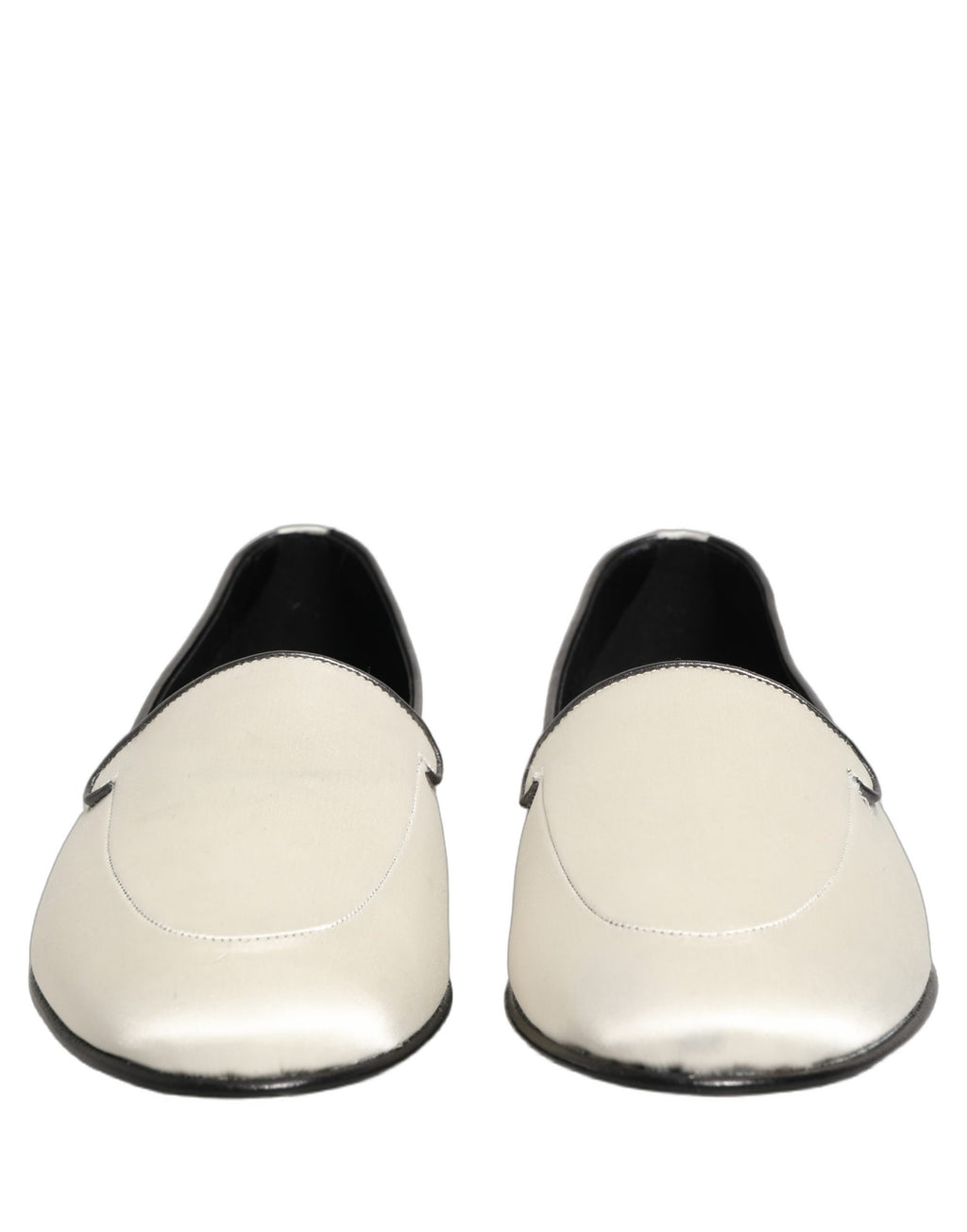 Dolce & Gabbana White Satin Logo Slip On Flats Loafers Shoes Dolce & Gabbana
