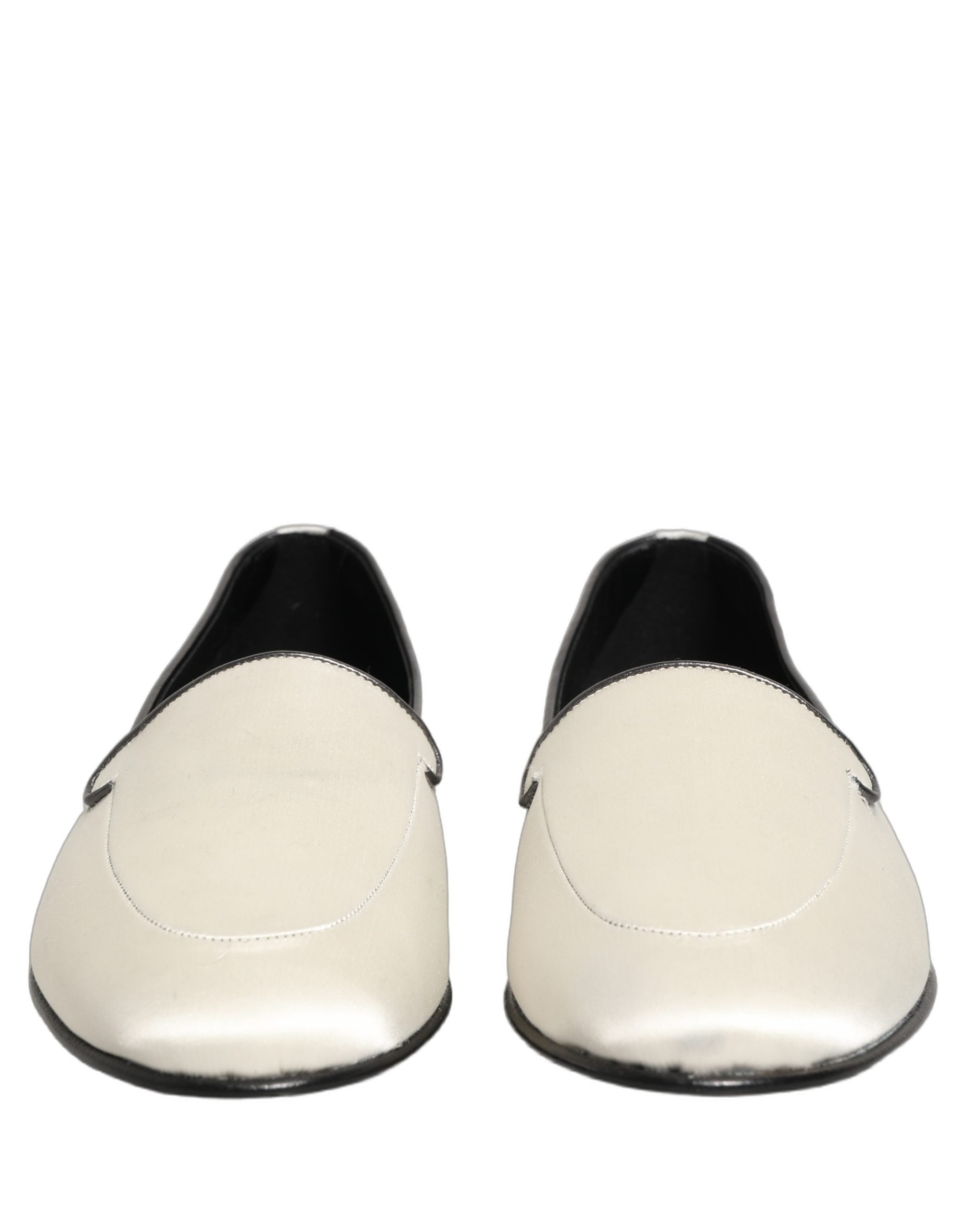 Dolce & Gabbana White Satin Logo Slip On Flats Loafers Shoes Dolce & Gabbana