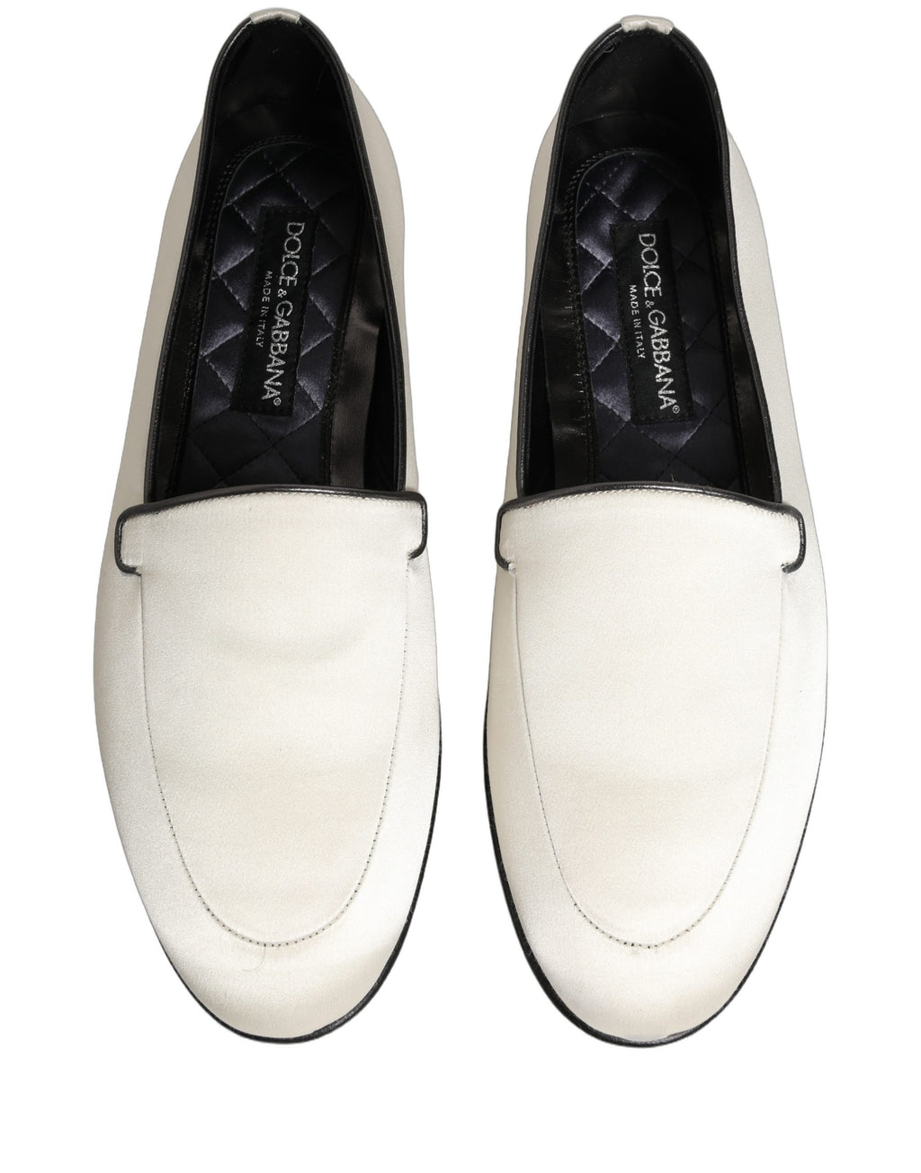 Dolce & Gabbana White Satin Logo Slip On Flats Loafers Shoes Dolce & Gabbana