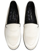 Dolce & Gabbana White Satin Logo Slip On Flats Loafers Shoes Dolce & Gabbana