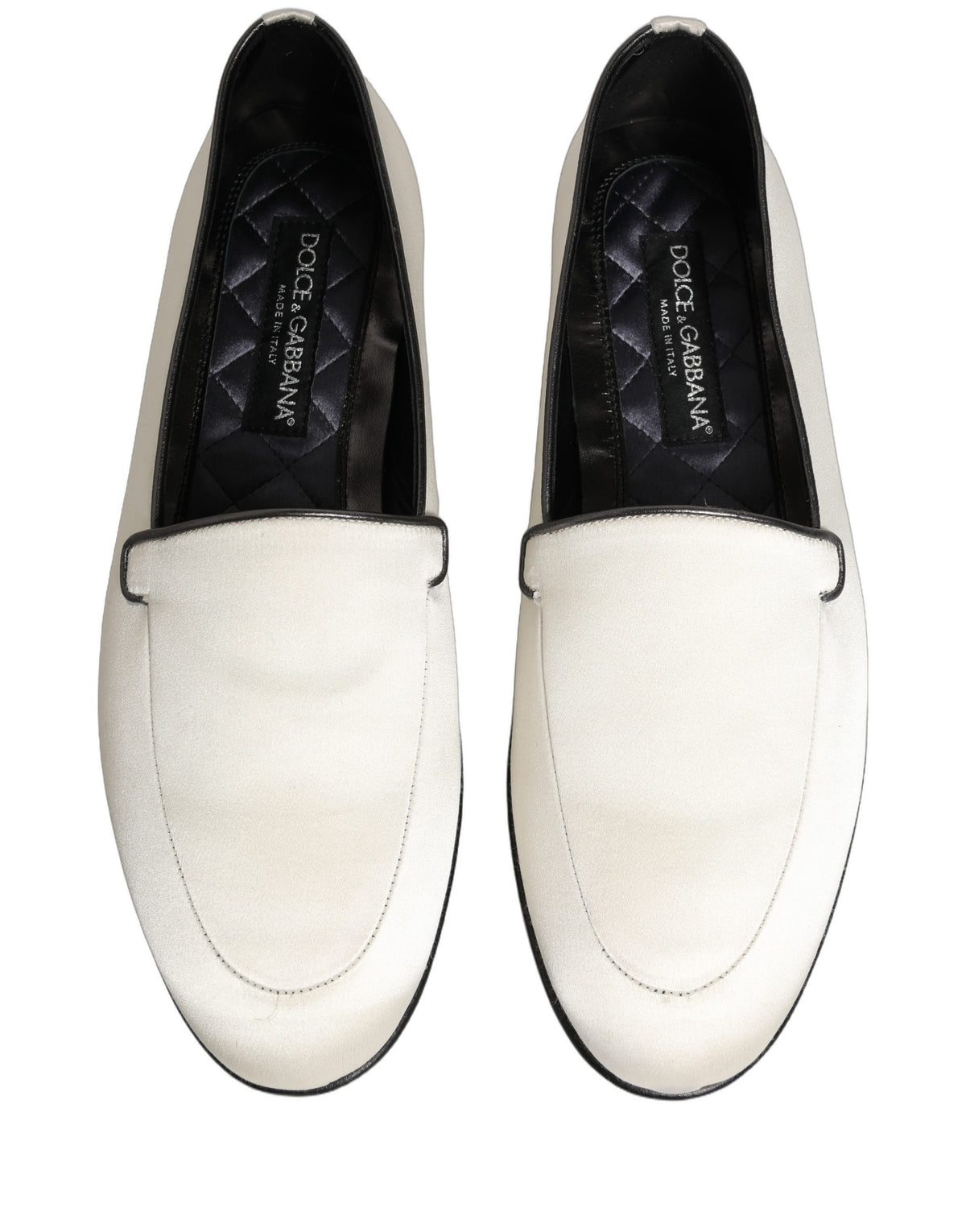 Dolce & Gabbana White Satin Logo Slip On Flats Loafers Shoes Dolce & Gabbana