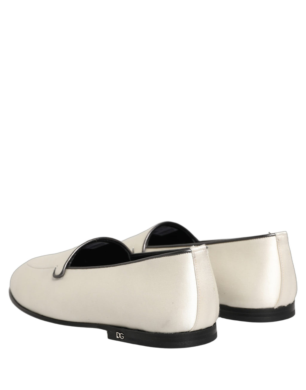 Dolce & Gabbana White Satin Logo Slip On Flats Loafers Shoes Dolce & Gabbana