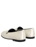 Dolce & Gabbana White Satin Logo Slip On Flats Loafers Shoes Dolce & Gabbana