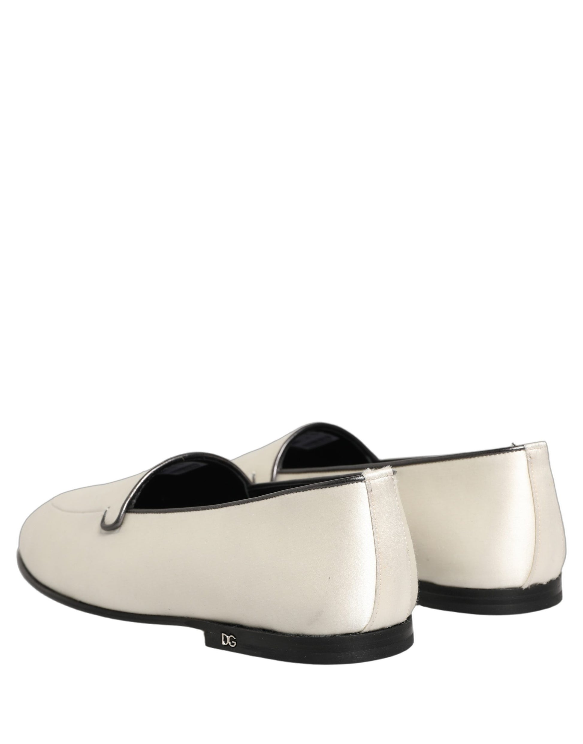 Dolce & Gabbana White Satin Logo Slip On Flats Loafers Shoes Dolce & Gabbana