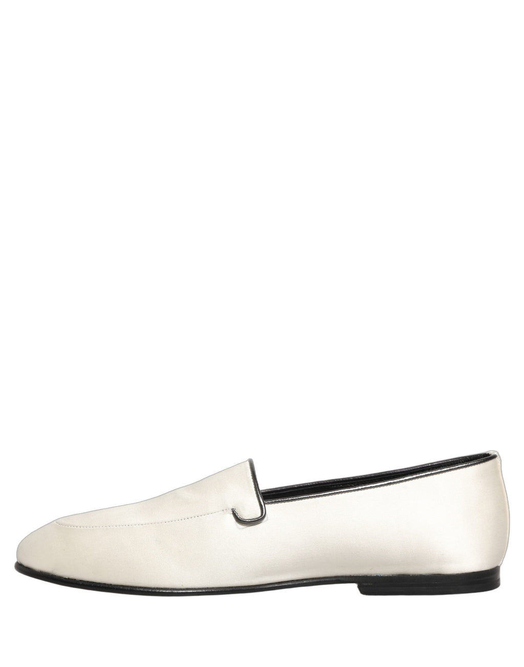 Dolce & Gabbana White Satin Logo Slip On Flats Loafers Shoes Dolce & Gabbana