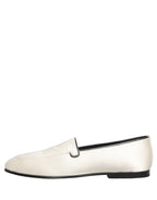 Dolce & Gabbana White Satin Logo Slip On Flats Loafers Shoes Dolce & Gabbana