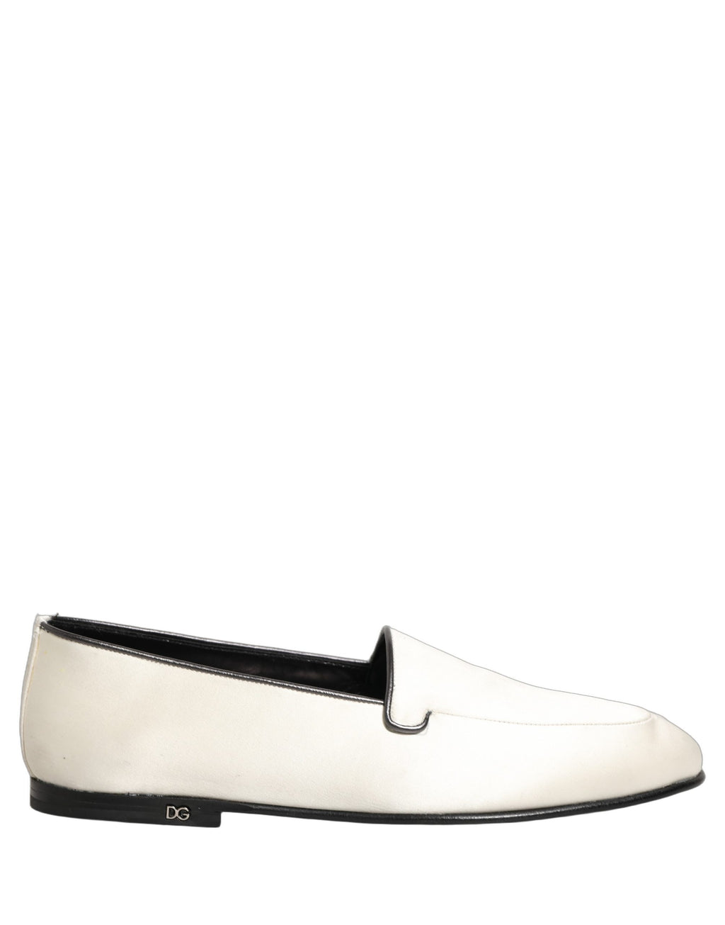 Dolce & Gabbana White Satin Logo Slip On Flats Loafers Shoes Dolce & Gabbana