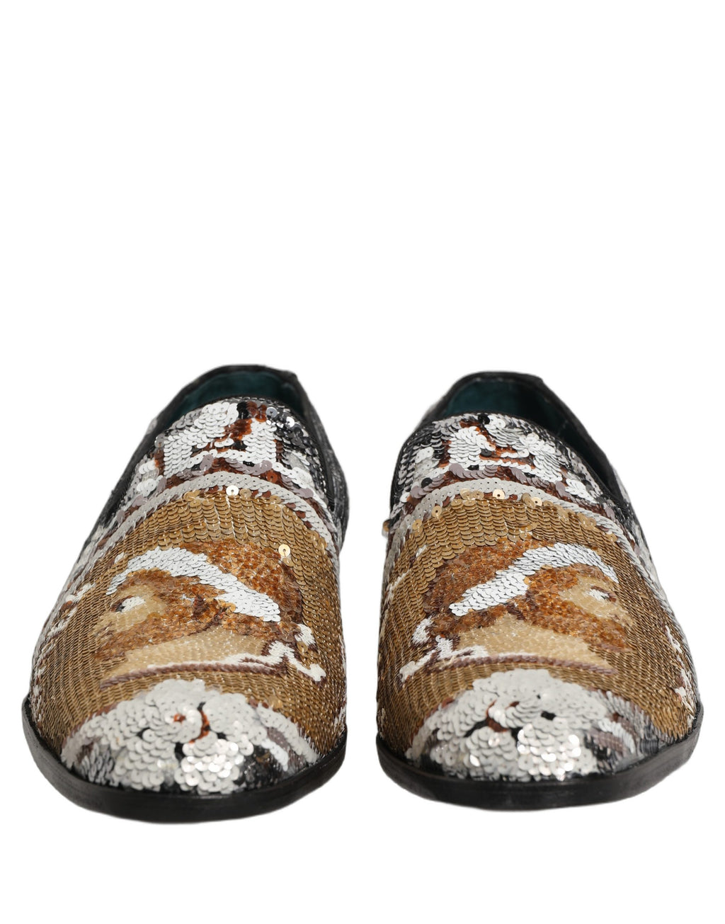 Dolce & Gabbana White Gold Sequined Slip On Loafers Shoes Dolce & Gabbana