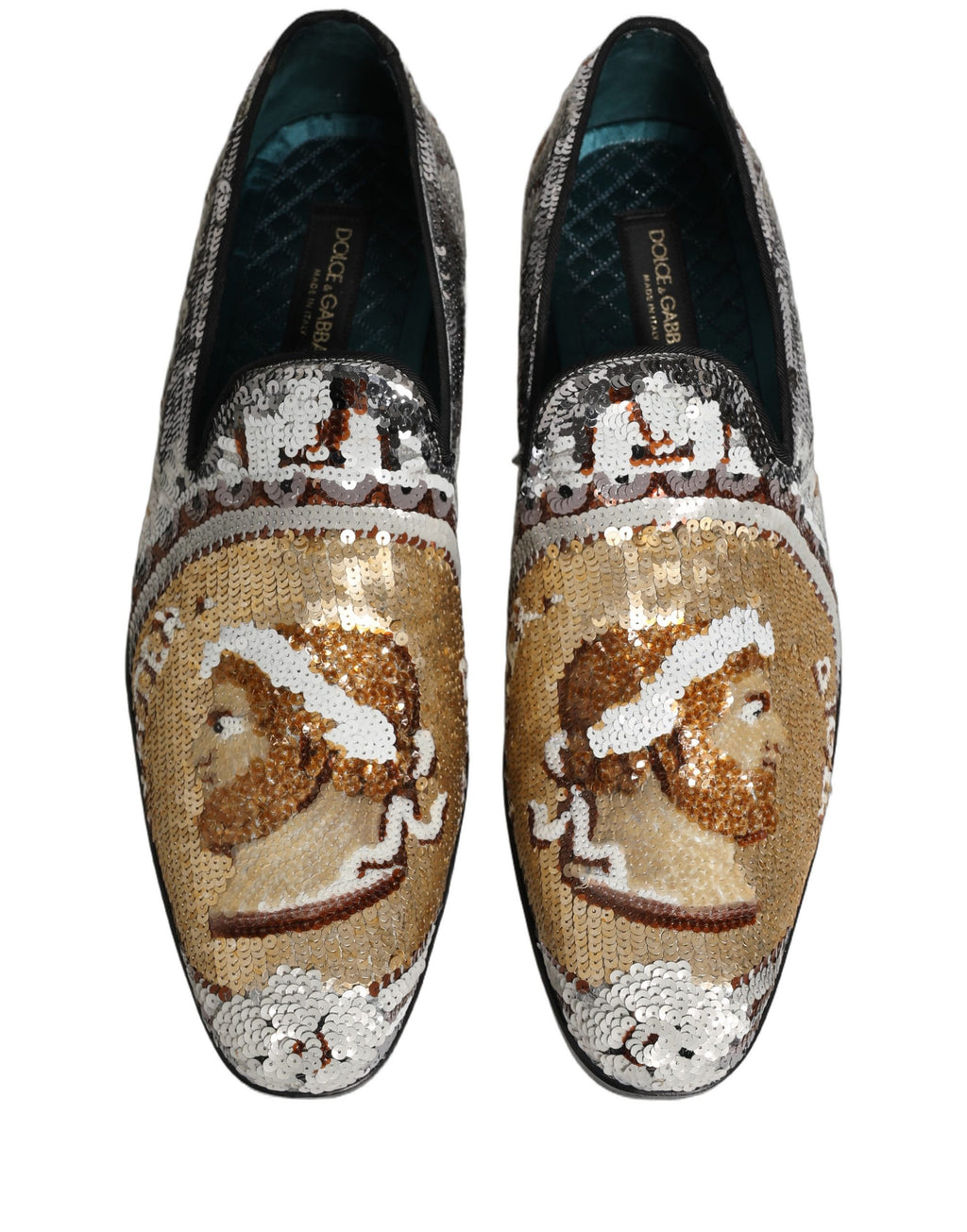 Dolce & Gabbana White Gold Sequined Slip On Loafers Shoes Dolce & Gabbana