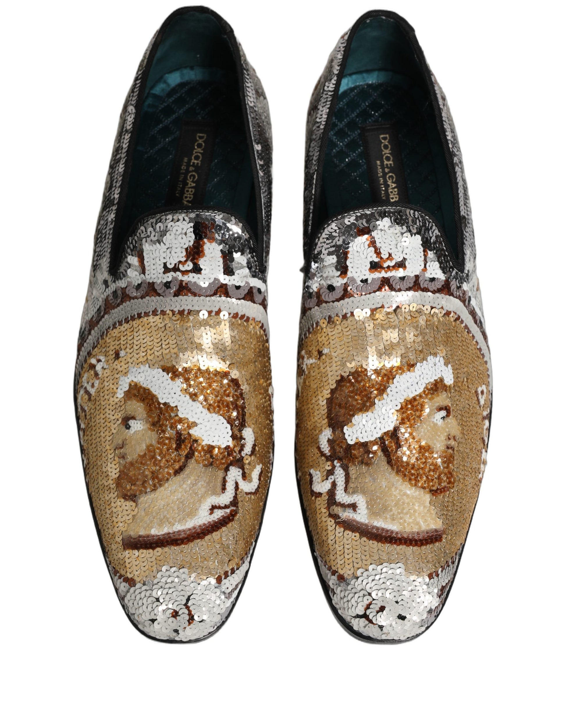 Dolce & Gabbana White Gold Sequined Slip On Loafers Shoes Dolce & Gabbana