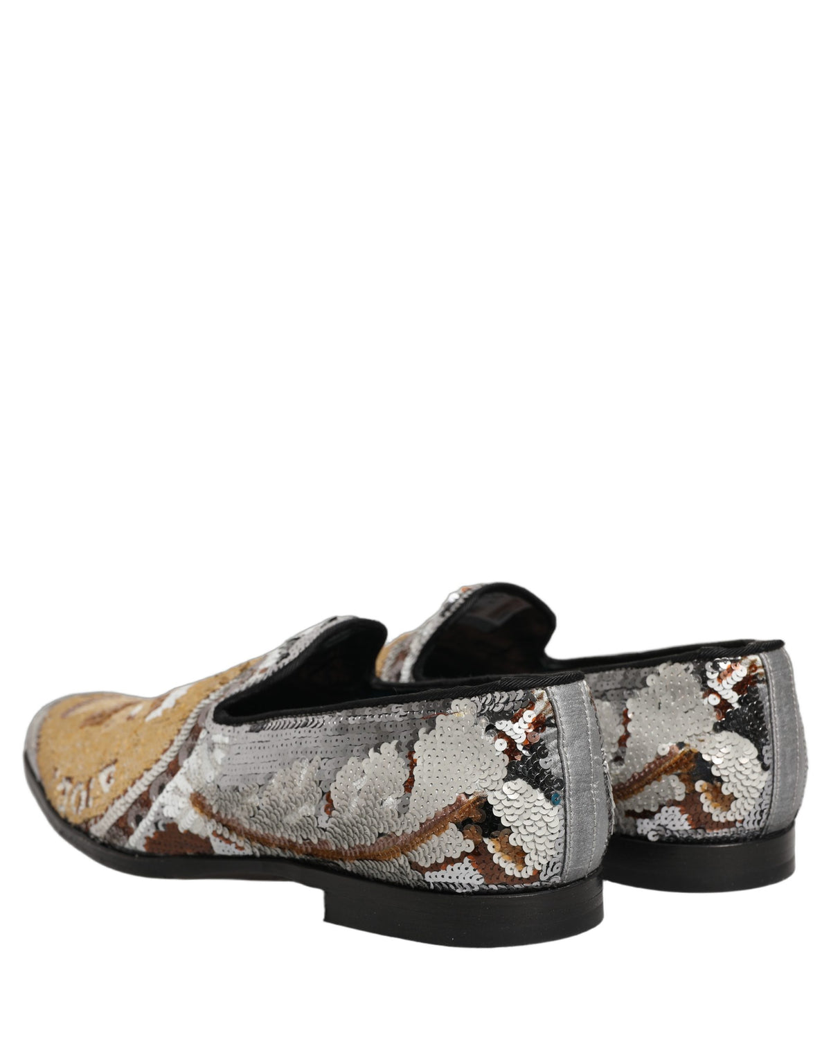 Dolce & Gabbana White Gold Sequined Slip On Loafers Shoes Dolce & Gabbana