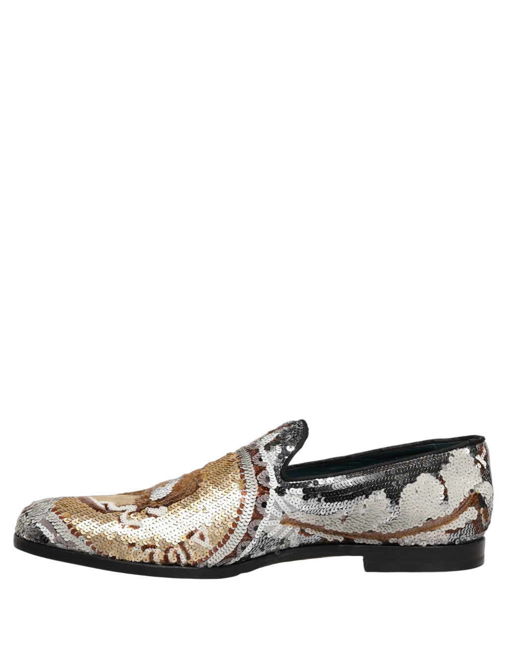 Dolce & Gabbana White Gold Sequined Slip On Loafers Shoes Dolce & Gabbana