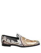 Dolce & Gabbana White Gold Sequined Slip On Loafers Shoes Dolce & Gabbana