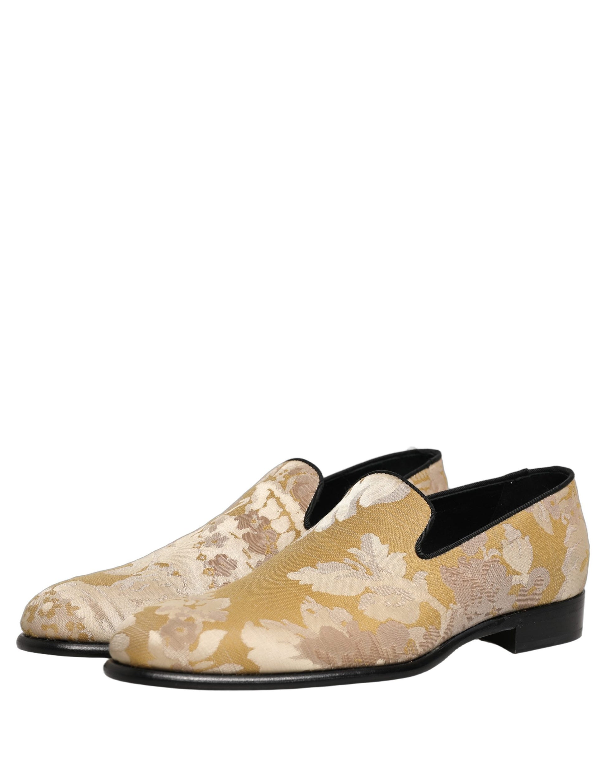 Dolce & Gabbana Gold Floral Print Jacquard Men Loafers Shoes Dolce & Gabbana