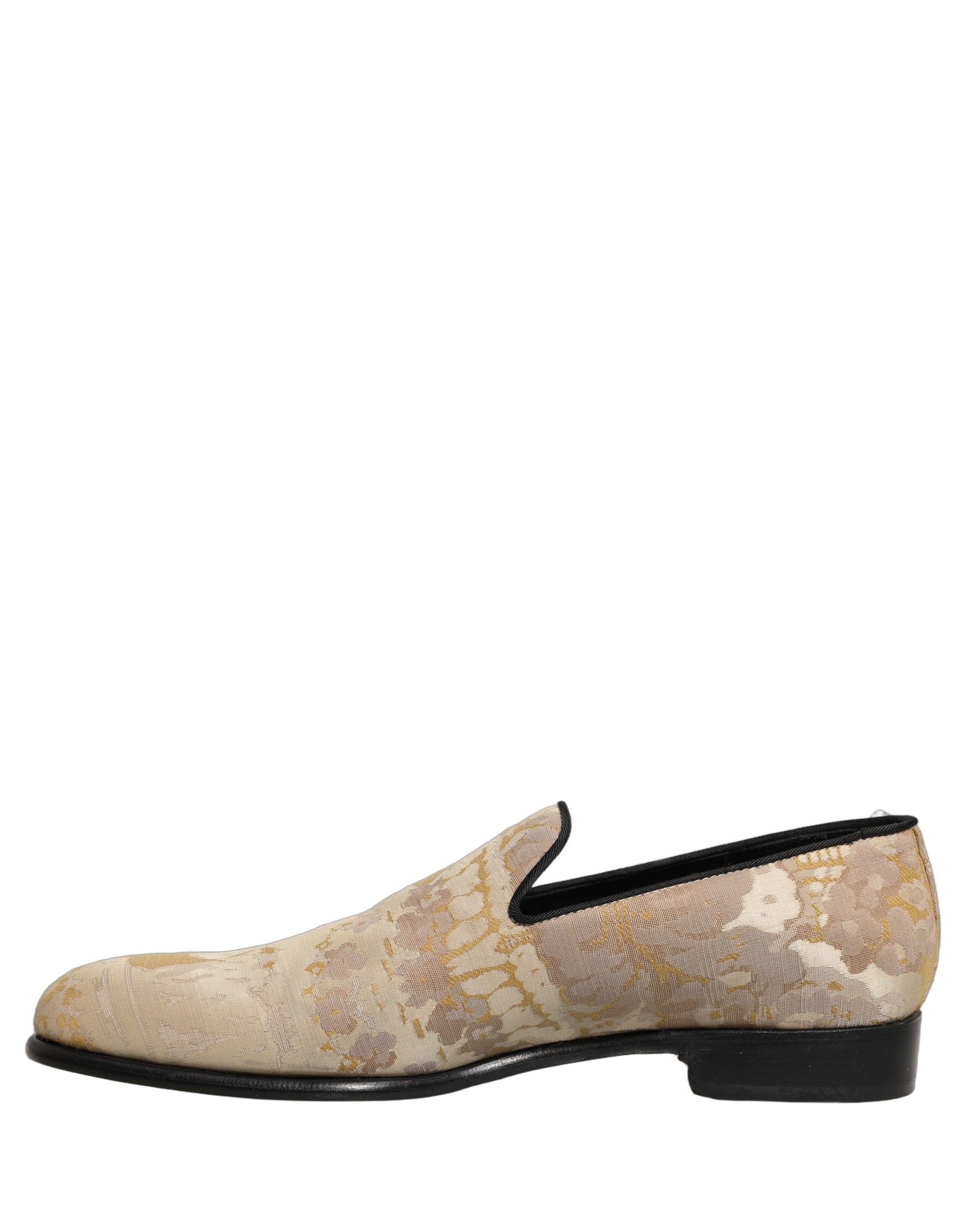 Dolce & Gabbana Gold Floral Print Jacquard Men Loafers Shoes Dolce & Gabbana